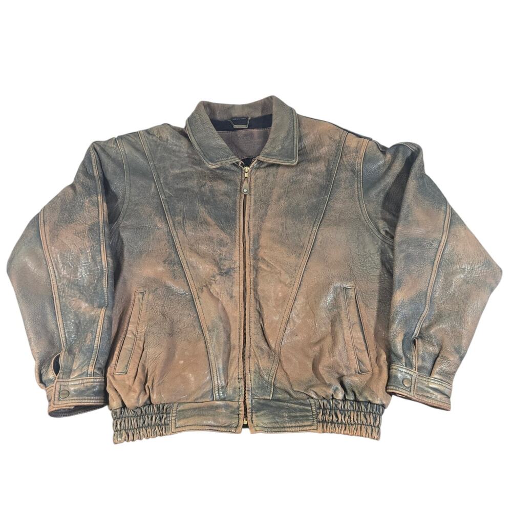 Vintage 1990s Bomber Jacket MAD MAX Brown Leather XL Broken-in PATINA Motorcycle